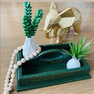 VINTAGE Green Crackle Texture Wooden Tray